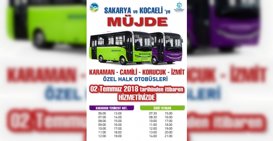 Kocaeli - Sakarya Otobüs Seferleri 2 Temmuz'da Başlıyor