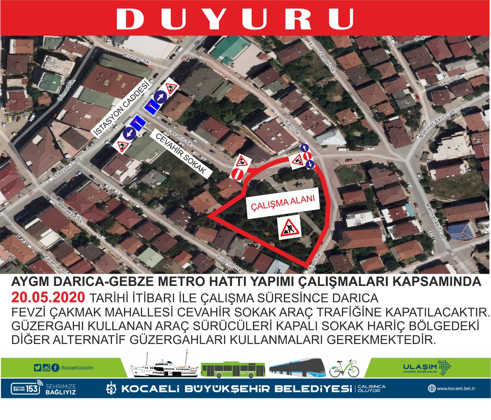 Darıca’da Metro Hattı Yapımı Nedeniyle Güzergah Değişikliği