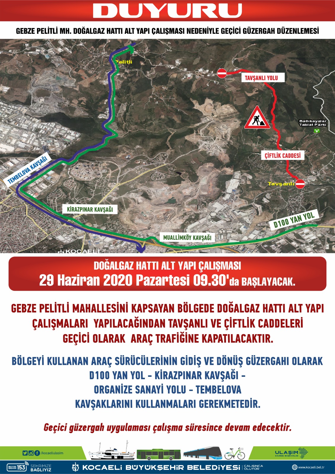İzmit ve Gebze’de Geçici Güzergah Oluşturuldu