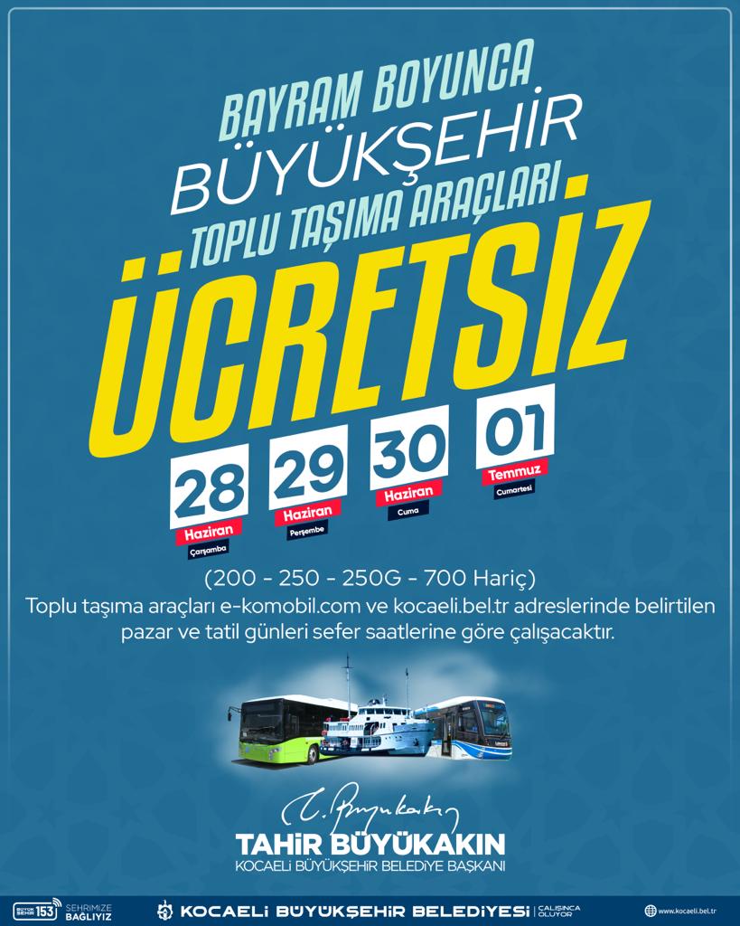 Bayramda 4 Gün Boyunca Ücretsiz Ulaşım