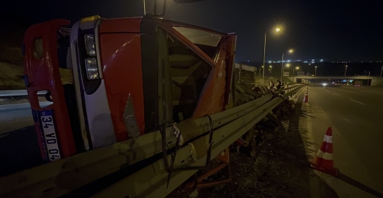 VİRAJI DÖNEMEYEN ODUN YÜKLÜ KAMYON DEVRİLDİ: 1 YARALI