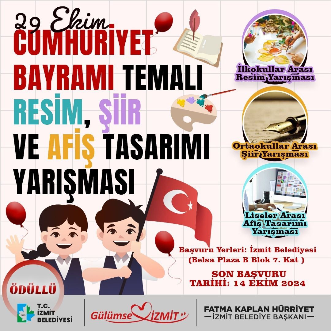 İzmit Belediyesinden Cumhuriyet Bayramı Temalı Ödüllü Yarışmalar