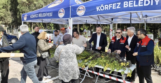 Körfez Belediyesi’nden Mezarlıklarda Fidan Dağıtımı