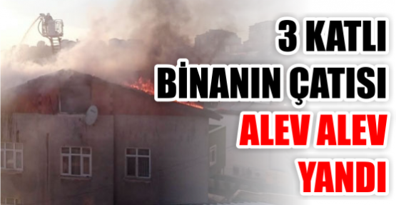 3 katlı binanın çatısı alev alev yandı