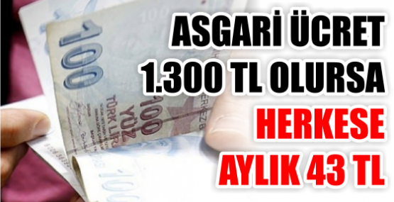 ASGARİ ÜCRET 1.300 TL OLURSA HERKESE AYLIK 43 TL