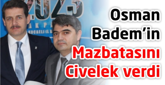 Yeni ilçe başkanları mazbatalarını aldı AKP’de Karamürsel ve Körfez ilçe başkanlığı görevine atanan Yıldırım ve Badem mazbatalarını aldı..